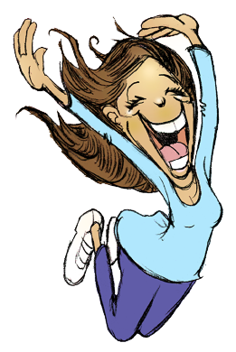 Cartoon Woman jumping for Joy